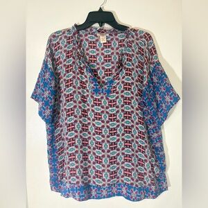 Sundance 100% Silk Floral Print Multicolor Lightweight Boho Artsy Tunic Size L